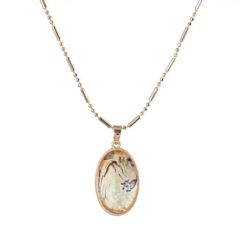 

N5619 ZWPON Faceted Oval Abalone Choker Necklace Pendant 2020 New Shell Pendant Necklace Geometric Jewelry Wholesale