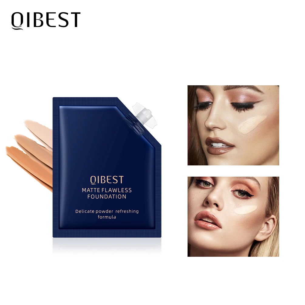 

QIBEST Face Foundation Makeup Base Long-lasting Full Coverage Concealer Portable Bag Matte Liquid Foundation Cream Cosmetics