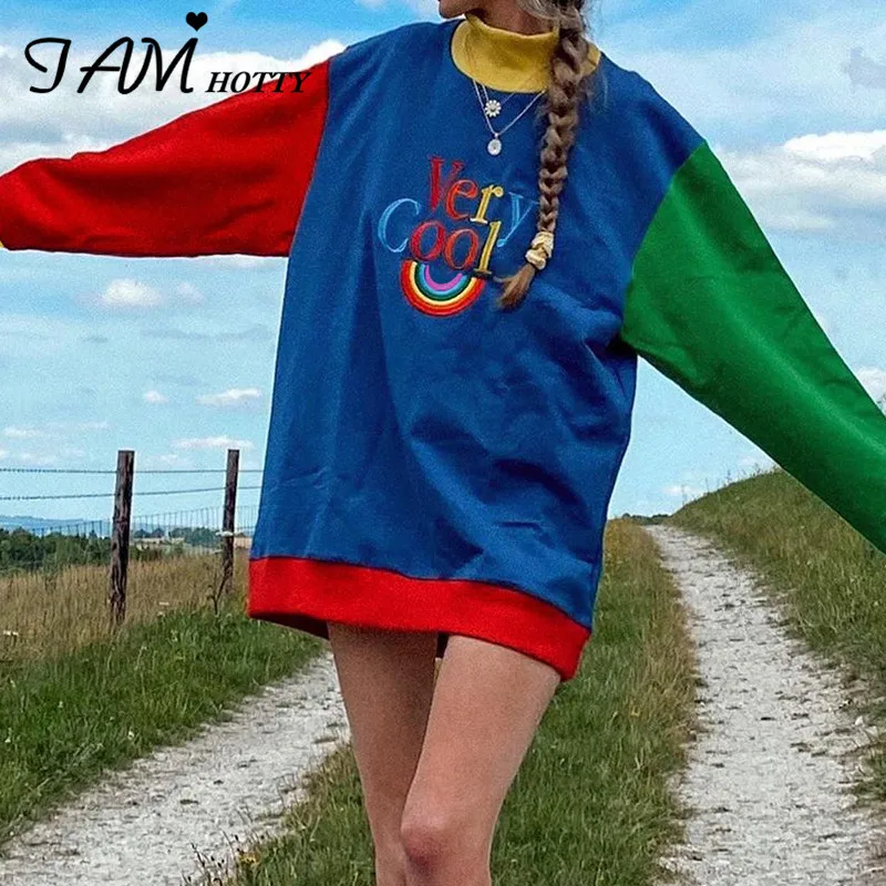 Женская толстовка с длинным рукавом IAMHOTTY радужным принтом надписью в стиле