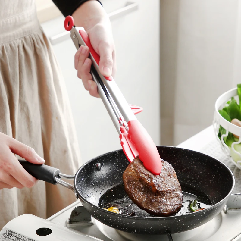 

Kitchen Cooking Tongs Stainless Steel Salad Tongs BBQ Grill Tongs Silicone Food Serving Tongs with Stand BBQ Cooking Utensils