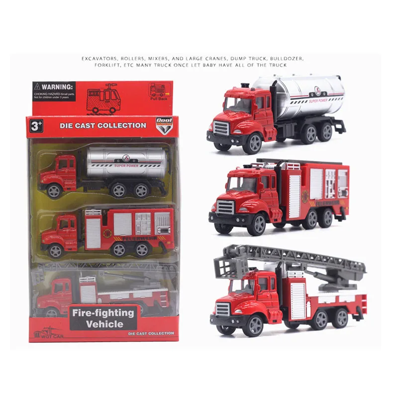 3 шт./компл. 1:64 Комплект из трех частей сплава-пожарная техника грузовик для