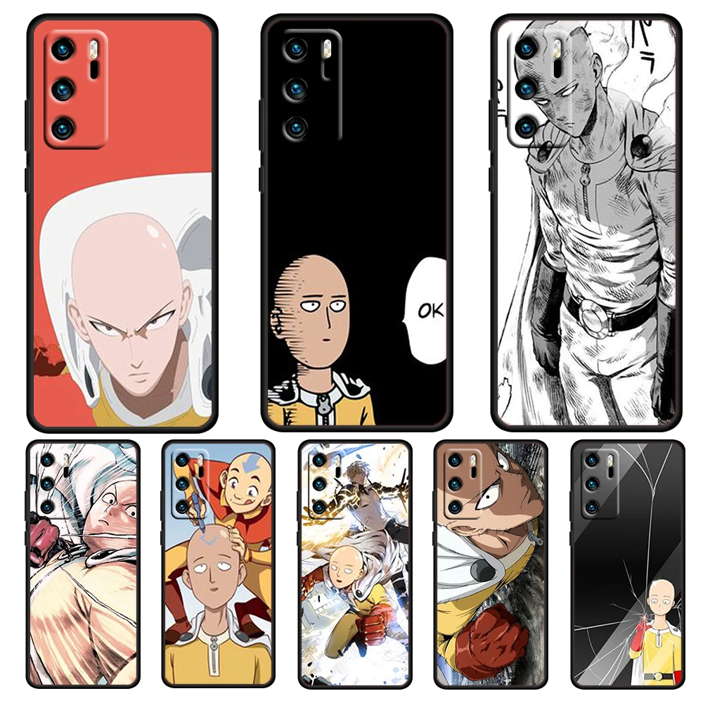

Cartoon hot-blooded bald boy For Huawei P50 P40 P30 P20 Pro Plus 5G 2019 E P10 P9 Lite mini 2017 Silicone Soft Black Phone Case