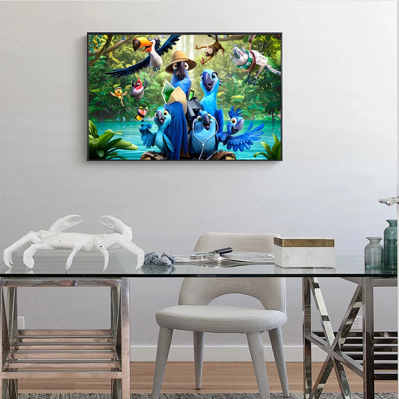 Художественный синий попугай Летающие птицы деревянный пейзаж картина маслом на