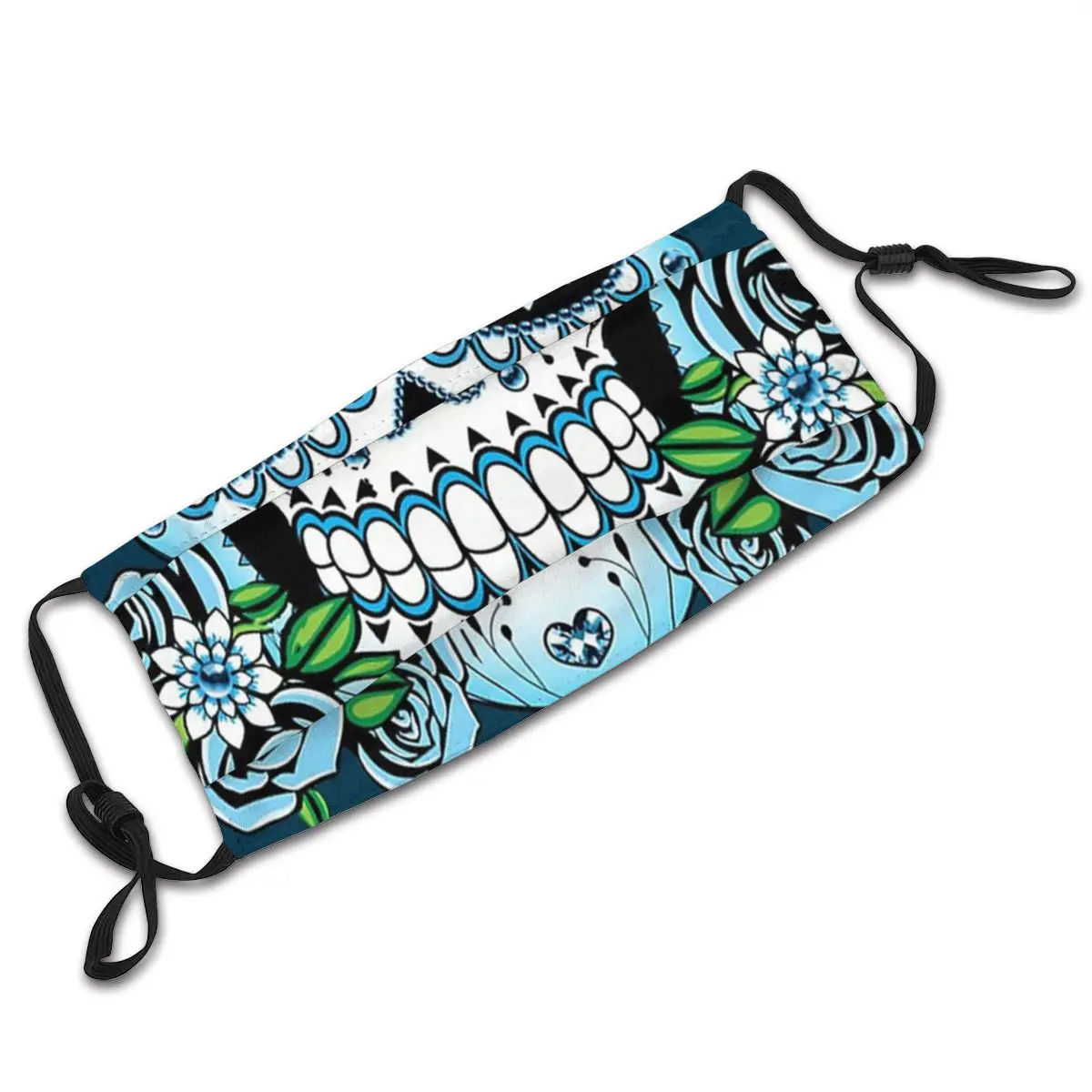 

Skull Blue Day Of The Dead Non Disposable Mouth Face Mask Anti Haze Cold Proof with Filters Winter Protection Cover Respirator