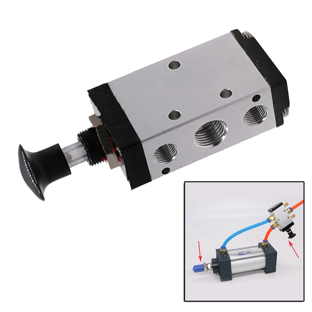 

4R210-08 Push Pull Pneumatic Valve 5 Ways 2 Pos 1/4" BSPT & Connector Control Silencer Mechanical Pneumatic Valve Male Connector