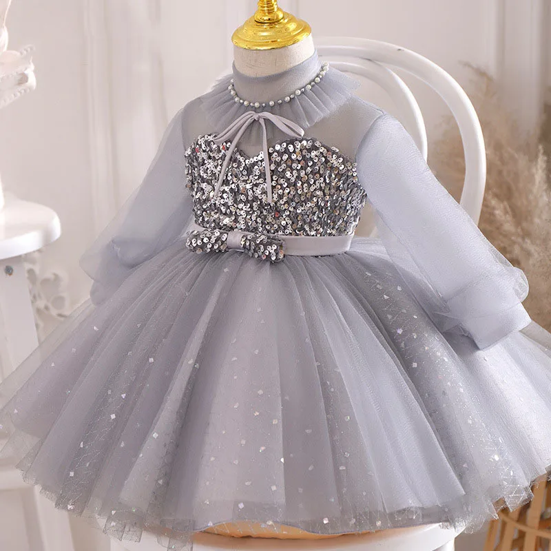 

Luxury Children's Princess Dress Pearls Beadings Dress For Baby Girls 3y-14y Knee Length Kids Elegant Teen Party Evening Dress