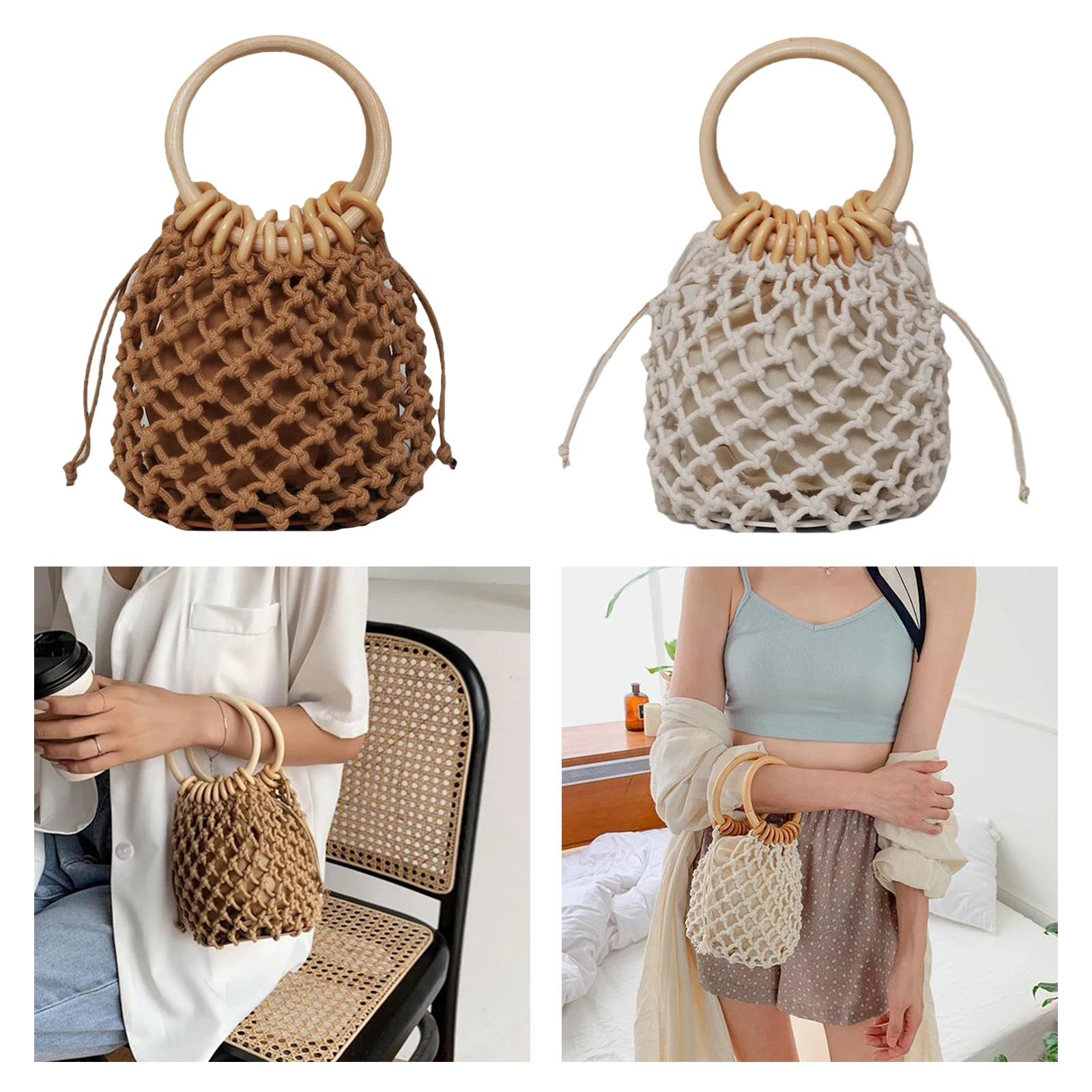 

Women Girls Woven Basket Woven Tote Knitted Handbag Home Storage Basket