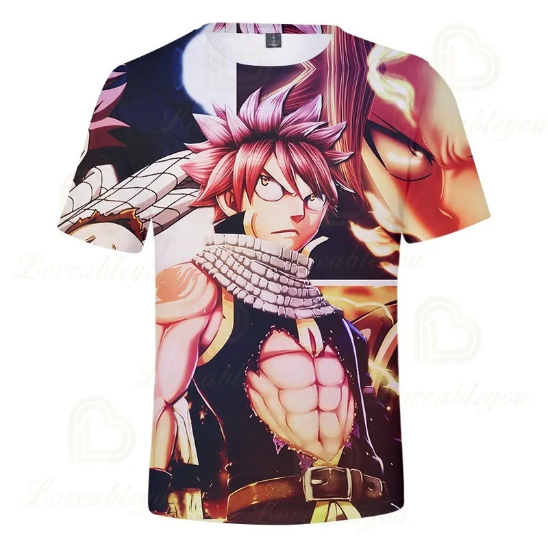 

FAIRY TAIL 3D Print Natsu Elza Lucy T-shirt Round Neck T Shirt Men Printed Casual Short Sleeve Tshirt Hip Hop Summer Clothing
