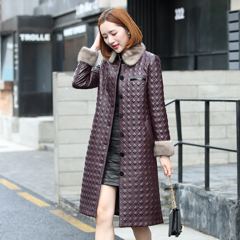 Норковый меховой воротник настоящая кожаная куртка женская одежда 2020 корейский