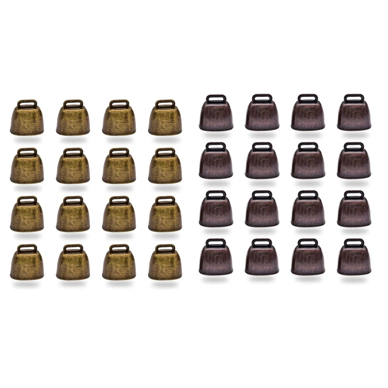 

32PCS Vintage Style Metal Cow Bell, Animal Anti-Lost Bell,Used In Festive Cheering Calling Bell,Bronze & Red Bronze