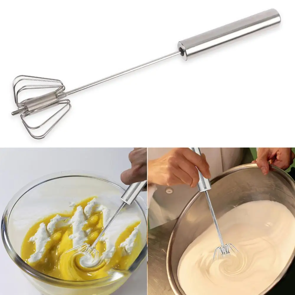 

Stainless Steel Egg Beater Mixer Self Turning Cream Coffee Milk Stirring Whisk Kitchen Manual Handheld Blender Home Kitchen