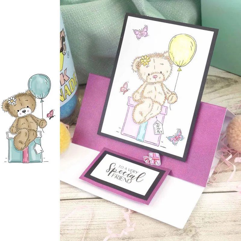 Прозрачные штампы с милыми животными и маленьким медведем для скрапбукинга