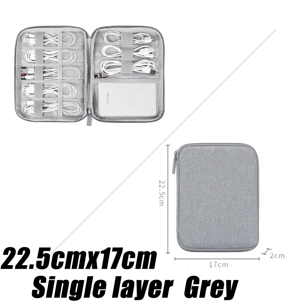 Grey22.5cmx17cm Дорожный Чехол-органайзер для хранения наушников, сумка для хранения, цифровая портативная сумка на молнии, аксессуары, зарядное устройство, кабель для передачи данных, USB сумка-Органайзер - Цвет: Grey22.5cmx17cm