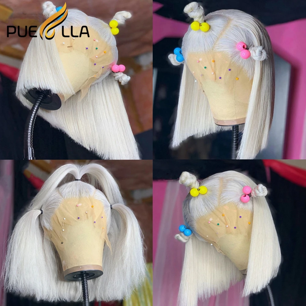 Dark Green Bob Wig Lace Front Human Hair Wigs Peruvian Transparent HD Colored White Blonde Brown 13x6 | Шиньоны и парики