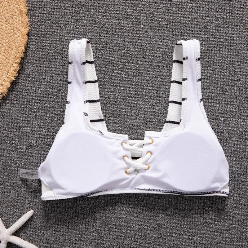 Бикини женское на завязках пикантный белый купальный костюм пуш-ап с мягкими