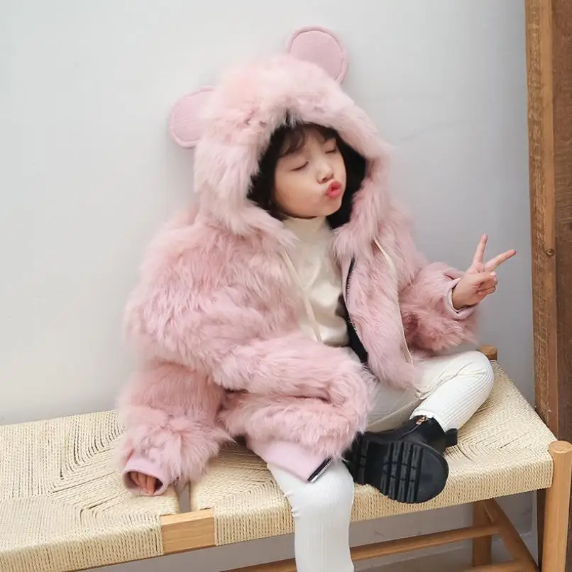 

Luxury Children Hooded Coat Winter Real Fox Fur Outerwear Warm Stitching Jackets For Girls Kids Genuine Fox Fur Overcoat Y3624