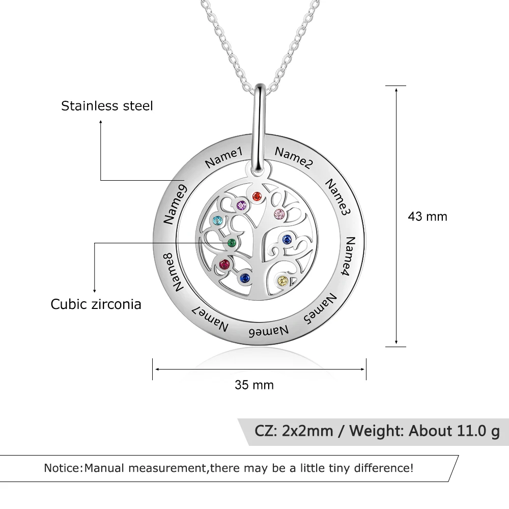 

Lateefah Fashion Custom Family Tree Pendant Charm Necklace Personality Zinc Alloy Round Pendant Jewelry Christmas Gift