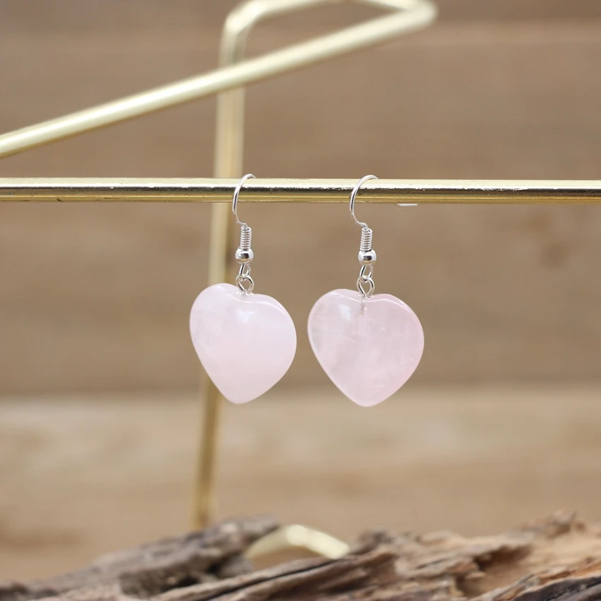 Natural Stone Rose Quartzs Heart Earrings Pink Crystal Lapis Dangle Earring Reiki Eardrop Women Party Wedding Jewelry QC7004