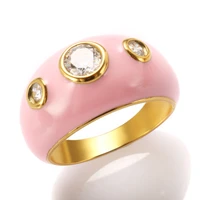 stainless steel imitation ceramic zircon rings pink blue color enamel crystal ring for women girl wedding party rings jewelry