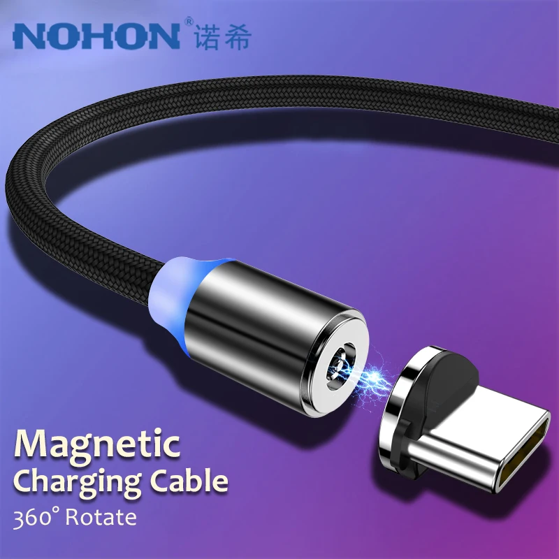 NOHON светодиодный магнитный кабель для зарядки USB type C телефонный кабель для Xiaomi Mix2 S для huawei P20 P20pro V10 Магнитный Быстрый кабель для зарядного устройства 1 м