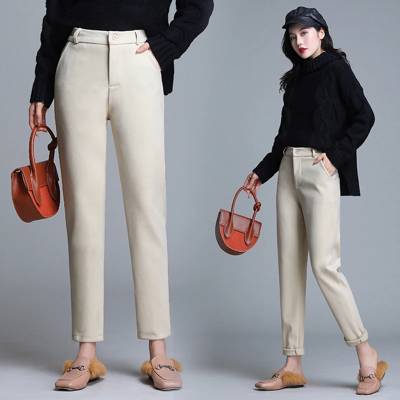 Женские шерстяные брюки Осень-зима 2020 модные толстые теплые шаровары с высокой
