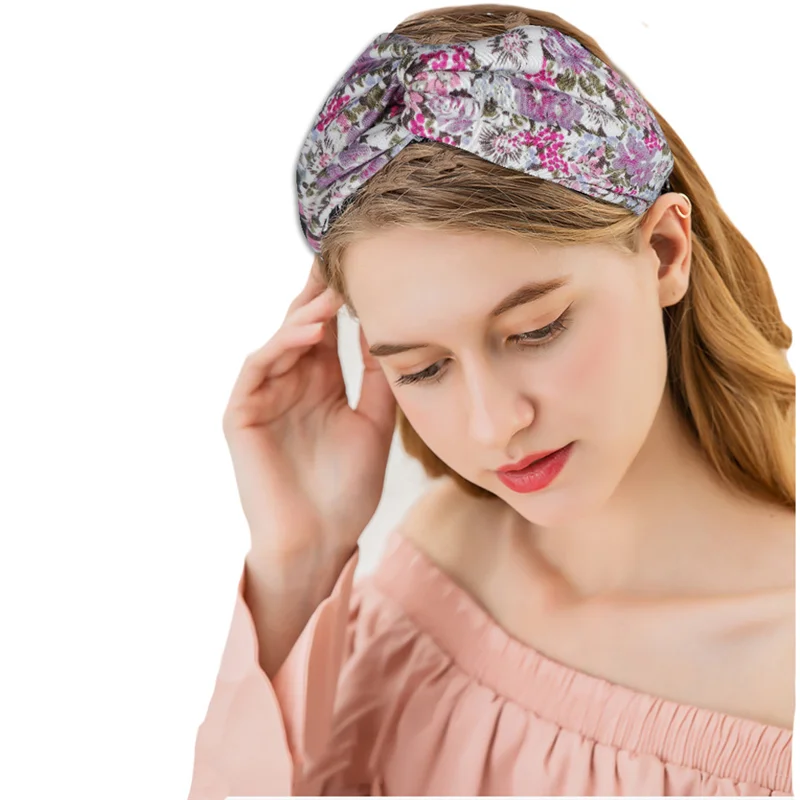 

New Wide-Brimmed Cross Face Bow Hairbands For Women Girls Bohemian Printed Knitted Sweat-Absorbent Headband Sports Yoga Fashion