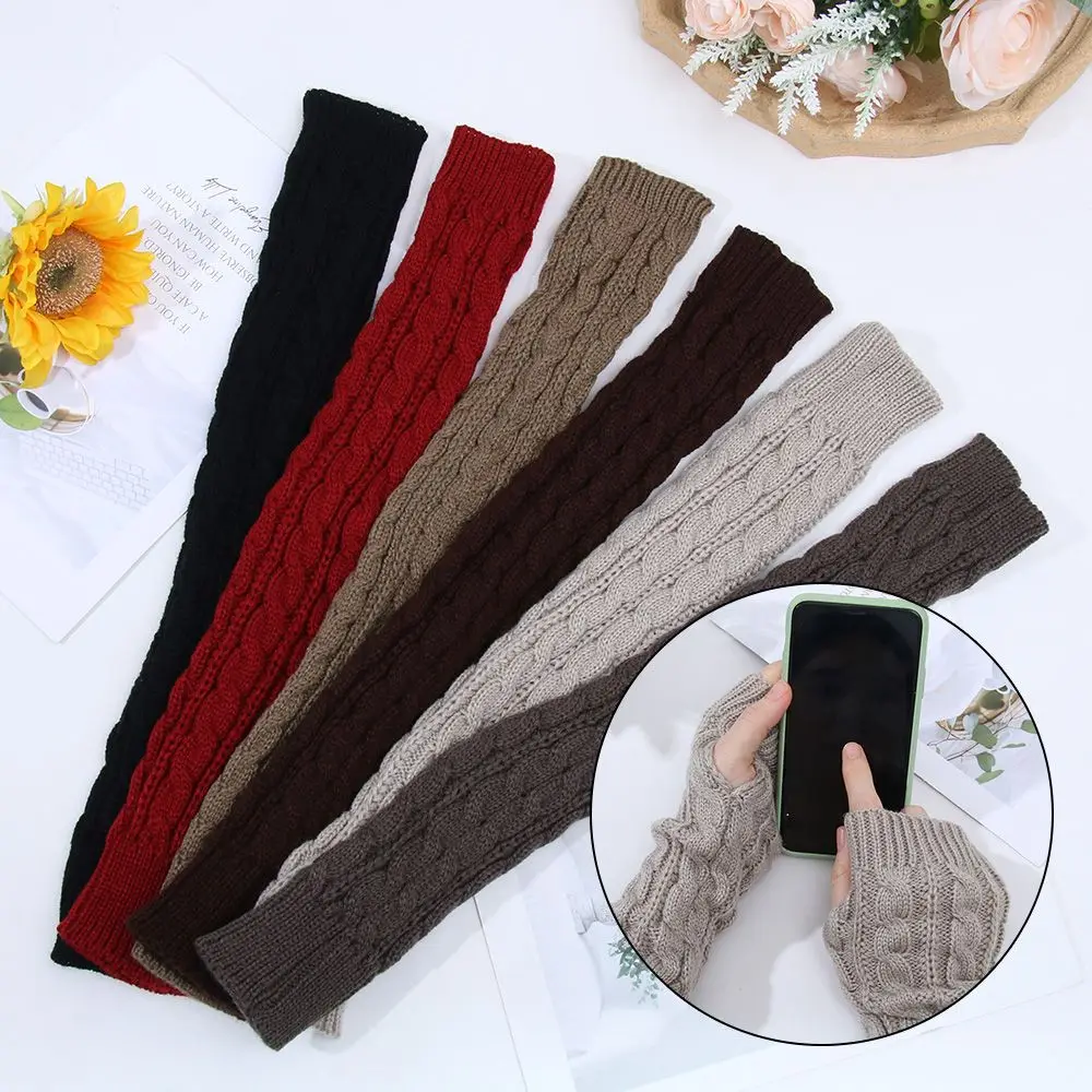 

Fashion Autumn Winter Length 50cm Clothing Accessories Arm Warmers Long Gloves Knitted Mittens Twist Pattern