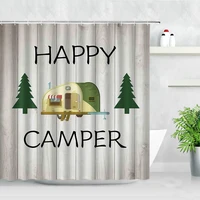 Creative Camper Shower Curtains Pine Touring Car Wood Board Backdrop Printing Waterproof Decor Screen Hooks Bathroom Curtain Set