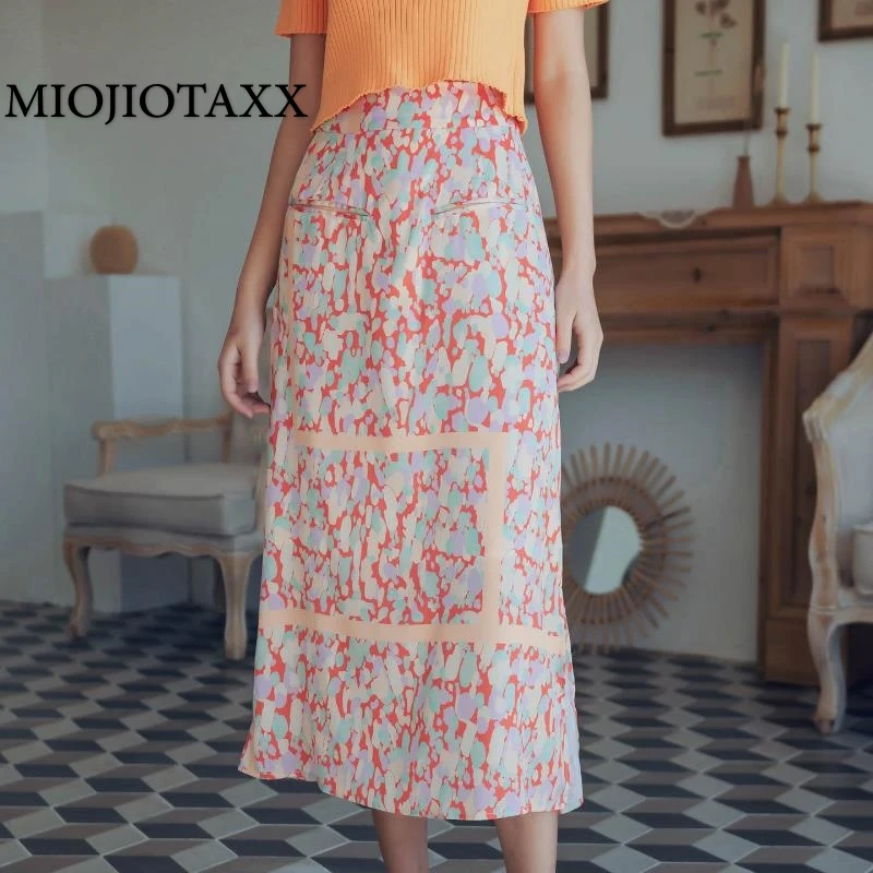 

Шифоновая юбка miojiotaxxmiojiotaxxflower Женская трапециевидная юбка с высокой талией 2022 Летняя Сексуальная юбка с разрезом шифоновые женские юбки