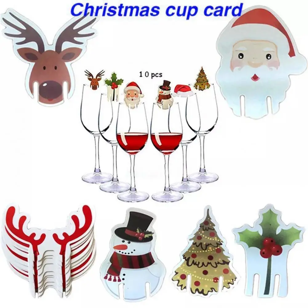 

10Pcs Christmas Cup Card Merry Christmas Decoration Santa Hat Wine Glass Decor Xmas Tree Ornament Party Decor New Year Gift 2022