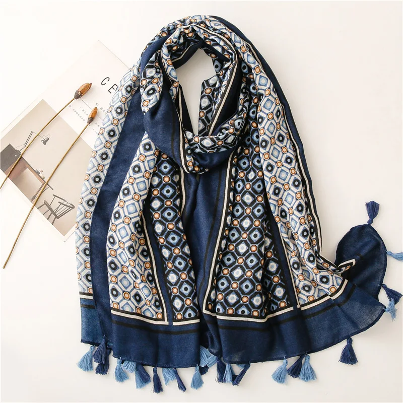 10 шт./лот модный осенний женский вискозный ромбовидный шарф с кисточками пляжный