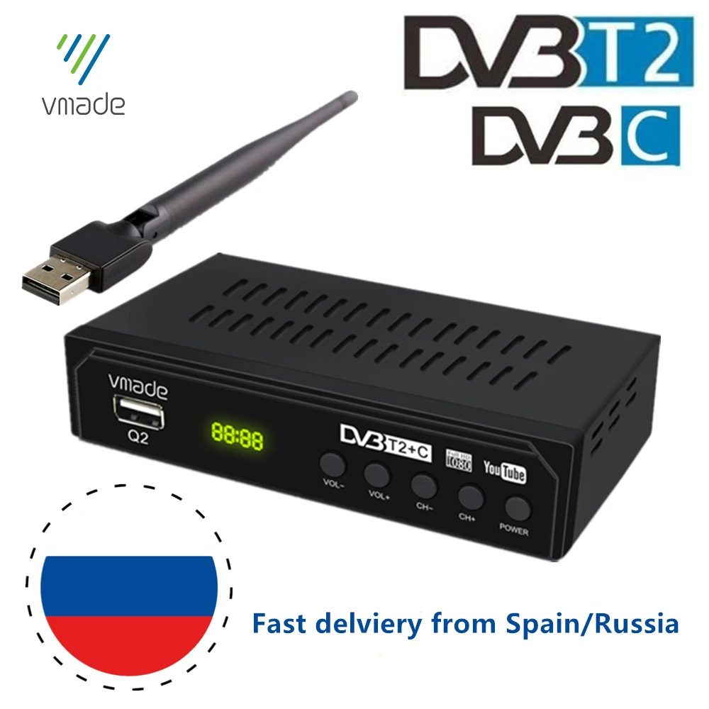 Хит продаж Русский Dvb t2 ТВ-тюнер C Декодер каналов кабельного телевидения комбо