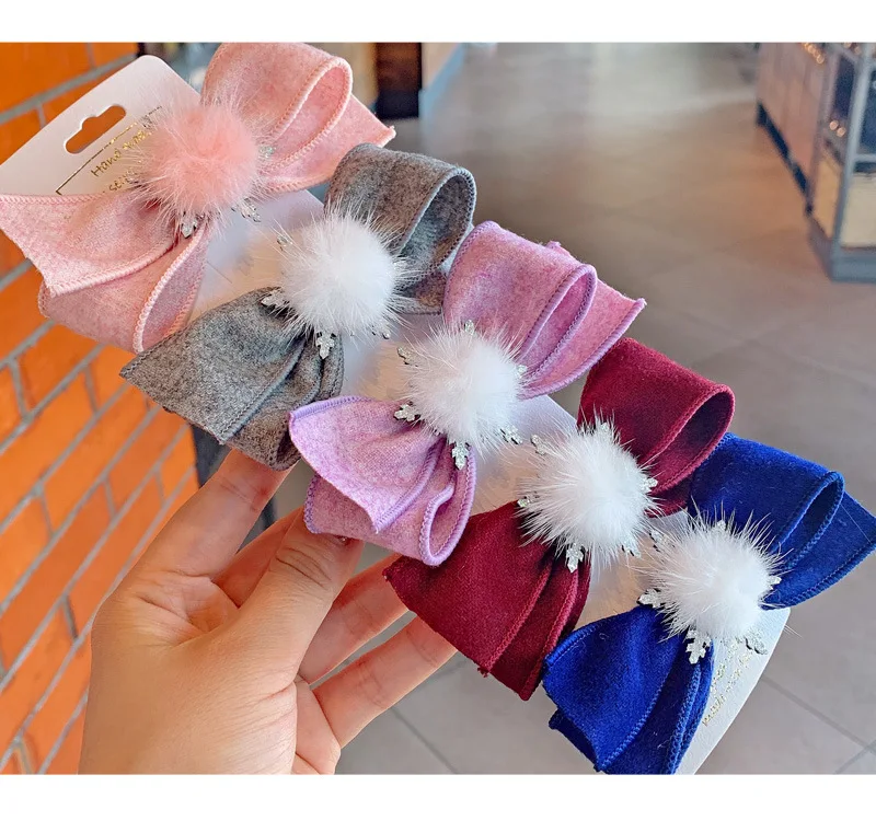 20 шт./лот 4 3 дюйма завязываемые вручную заколки для волос с бантом и помпоном