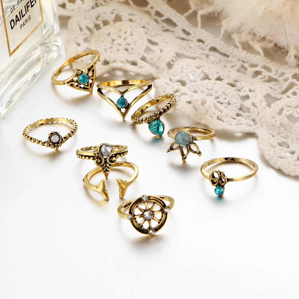 Женское кольцо в стиле бохо FENGLI Bague Femme Винтажное панк виде руля с кристаллами 9