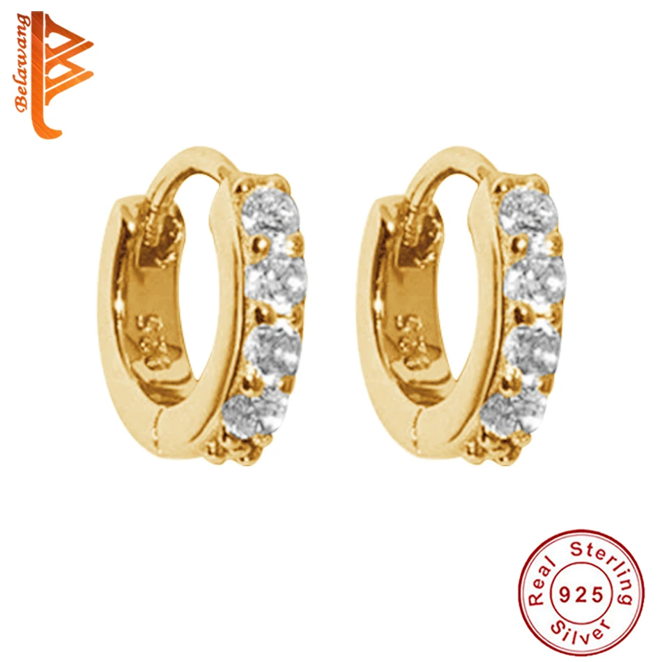 

BELAWANG Sparkling Zircon Crystal Hoop Earrings For Women 925 Sterling Silver Huggies Earrings 18K Gold Plated Dainty Jewelry