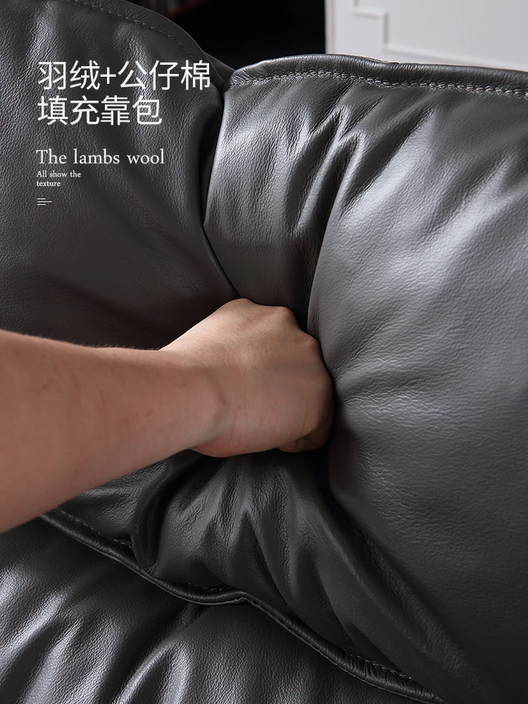 Простой итальянский кожаный диван для гостиной серый ленивый мягкий L-образный