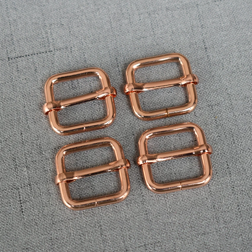 20 Pieces 20mm Rose Gold Metal Accessories DIY Shoulder Leather Bag Strap Belt Web Rectangle Adjust Tri-glide Pin Buckle Slider