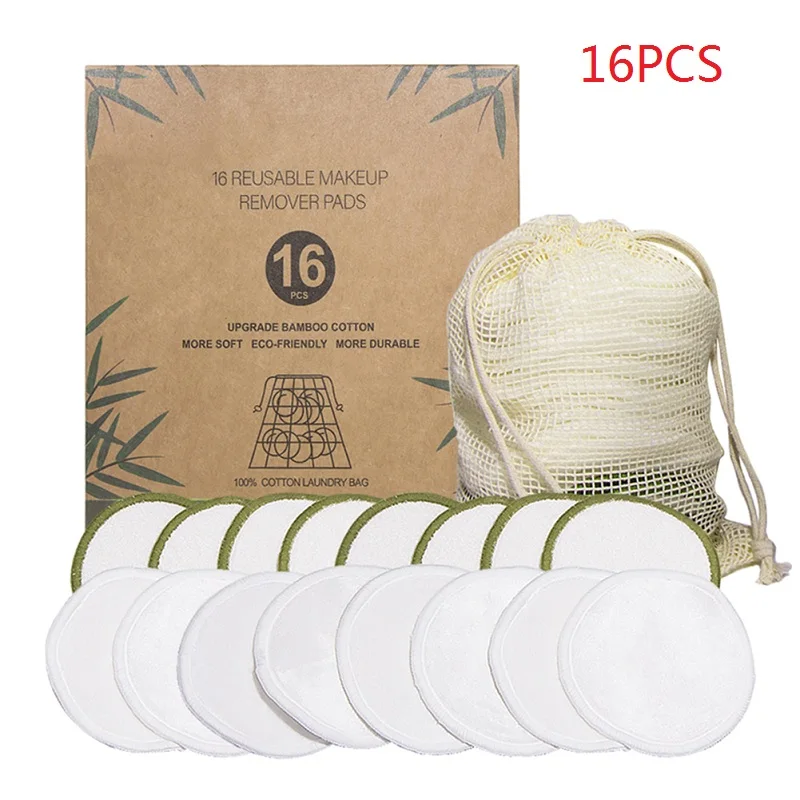 16pcs with bag Модные виды очищающих подушечек для макияжа, мягкие многоразовые подушечки из бамбукового волокна, моющиеся подушечки для лица и глаз, инструменты для красоты - Цвет: 16pcs with bag