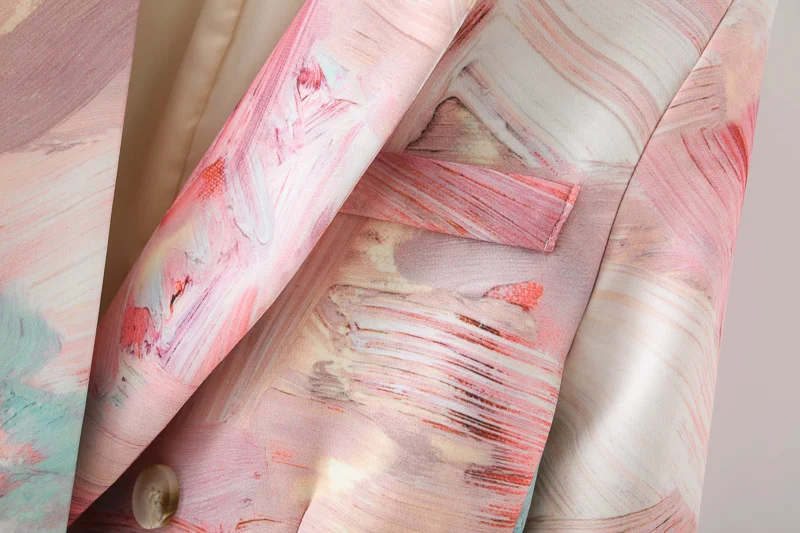 Женский офисный блейзер с винтажным принтом двубортный пиджак отложным