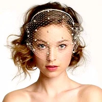 black hair accessories wedding headband veil for bridal pearls beaded birdcage white face net mask veils charming fascinator