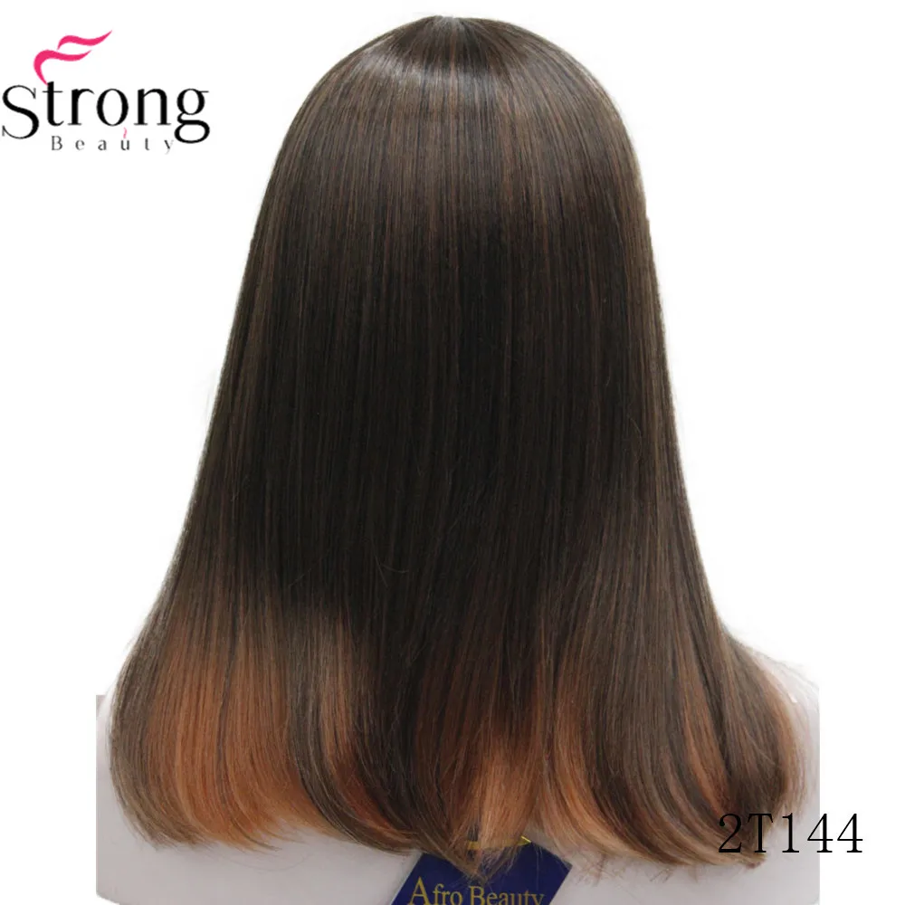 StrongBeauty Женские синтетические парики волосы черный/Блонд длинные прямые аккуратная челка стиль Natura парик волосы
