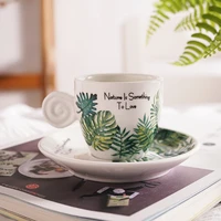 northern europe fresh style 90ml espresso cup set with tray monstera leaf frost small italian black household coffee mug