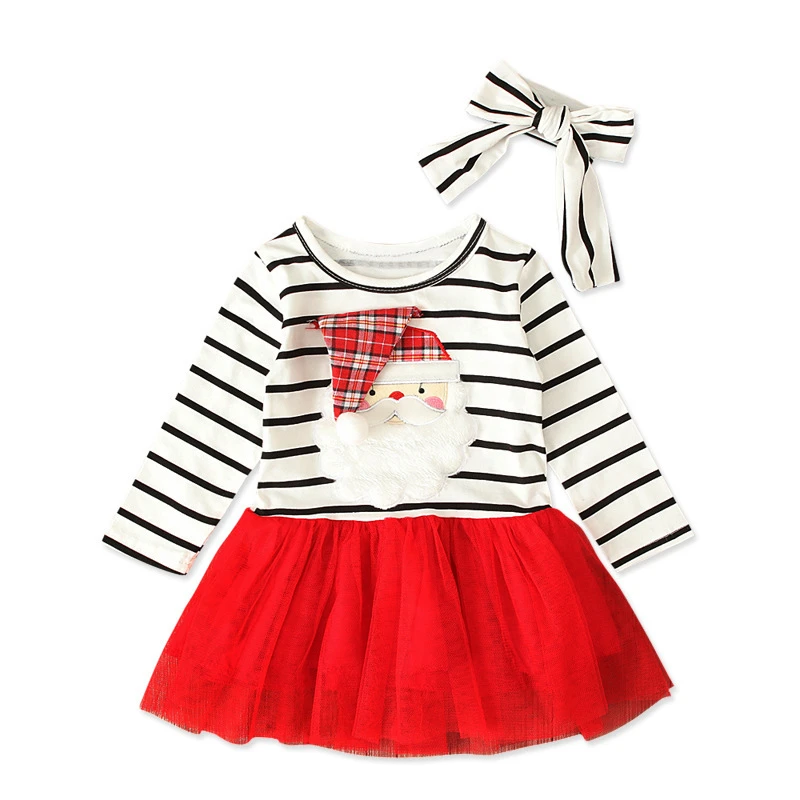 Рождественское платье с длинным рукавом для девочек детское принцессы в полоску