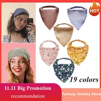 19 colors elastic floral hair scarf for women headband triangle head kerchief satin cotton blend fabric hair bandana accessories