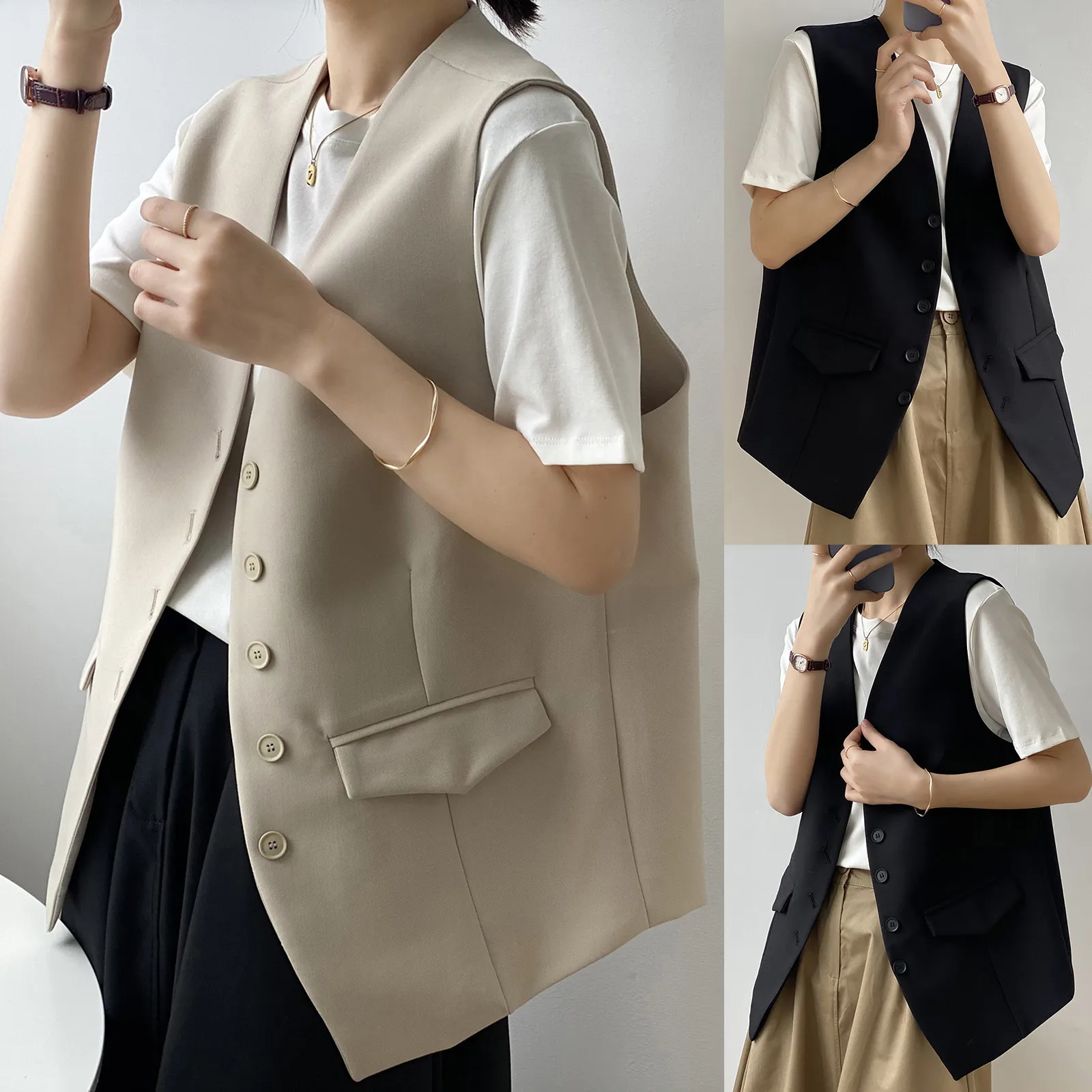 

Women's Vest Womens Blazers Jacket Thin Loose Waistcoat Single Breasted Sleeveless Blazer Feminino Short Slim Veste casaco jas