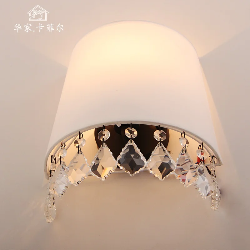 

American wall lamp warm warm light cloth cover bedroom bedside lamp country simple children's room crystal wall lamp