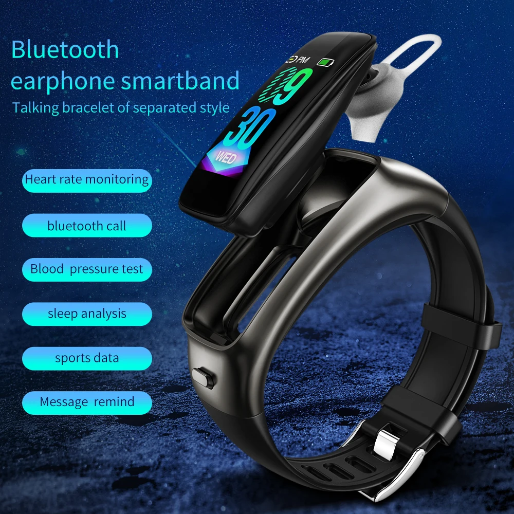 TB02 Bluetooth наушники умный браслет 2 в 1 шумоподавление с микрофоном 0,9" пульсометр кровяное давление смарт-браслет музыкальные гарнитуры