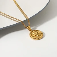 amaiyllis 18k gold flower coin clavicle pendant necklace fashion handmade boho necklace jewelry for women