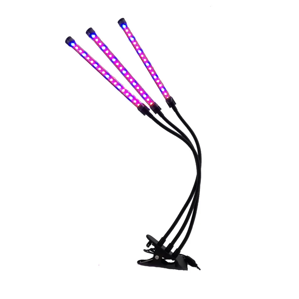 

27W USB 3-Head Plant Light Flexible 54 LEDs Light Cycle Timing Plant Grow Lamp with Clip for Greenhouse Flower Pot (Black)