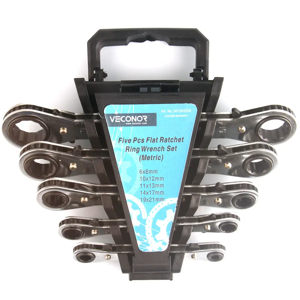 

5Pcs A Set of Ratchet Wrenches Spanners Kit Flat Reversible Head 72T Ratcheting Hand Tools Mirror Polished